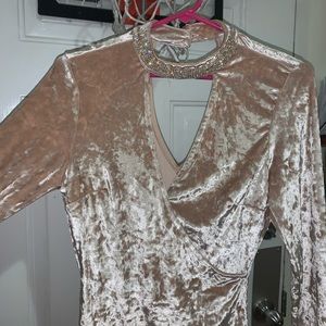 Cream Velvet High Neck Mini dress